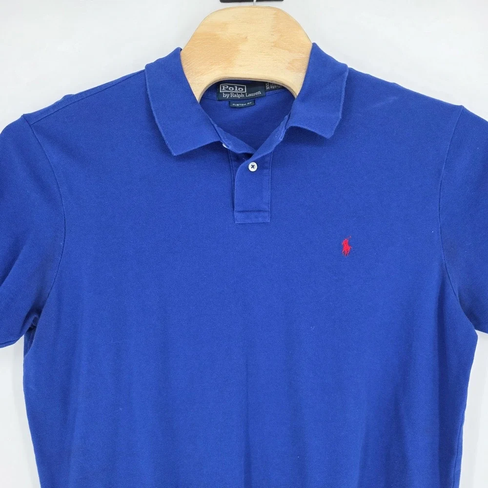 Polo Ralph Lauren Polo Shirt Mens 2XL Blue Custom Fit Red Pony Logo Preppy VTG